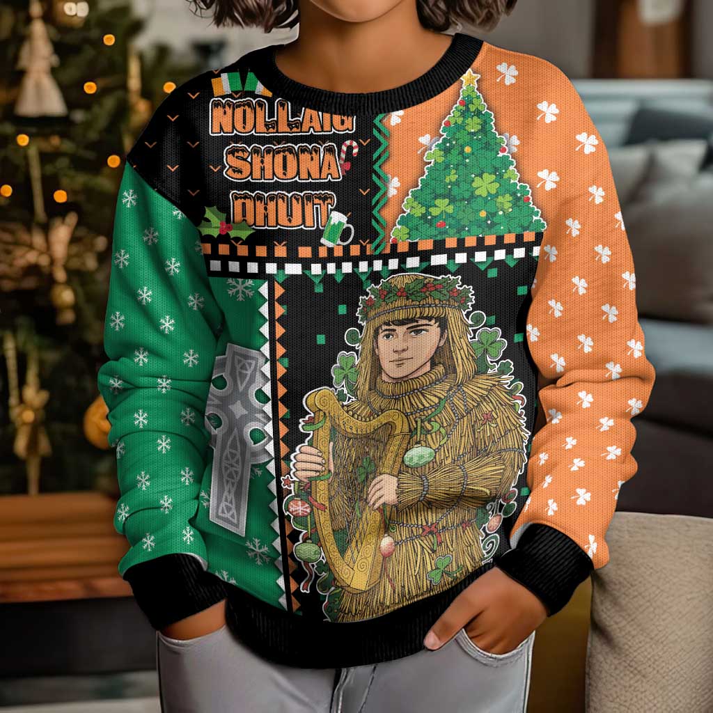 Ireland Christmas Kid Ugly Christmas Sweater Wren Boy With Shamrock Xmas Tree - Wonder Print Shop