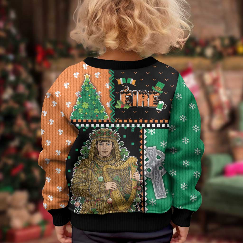 Ireland Christmas Kid Ugly Christmas Sweater Wren Boy With Shamrock Xmas Tree - Wonder Print Shop