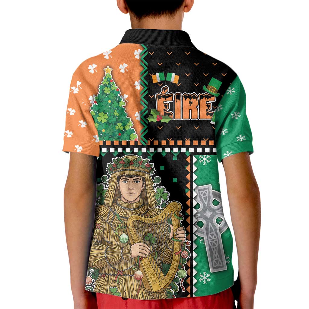 Ireland Christmas Kid Polo Shirt Wren Boy With Shamrock Xmas Tree - Wonder Print Shop