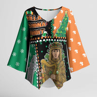 Ireland Christmas Kimono Sleeve Blouse Wren Boy With Shamrock Xmas Tree - Wonder Print Shop