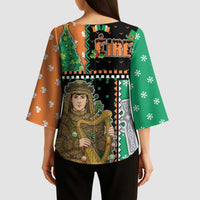 Ireland Christmas Kimono Sleeve Blouse Wren Boy With Shamrock Xmas Tree - Wonder Print Shop