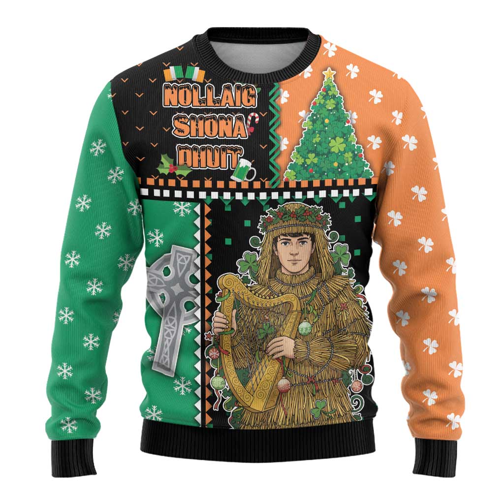 Ireland Christmas Ugly Christmas Sweater Wren Boy With Shamrock Xmas Tree - Wonder Print Shop