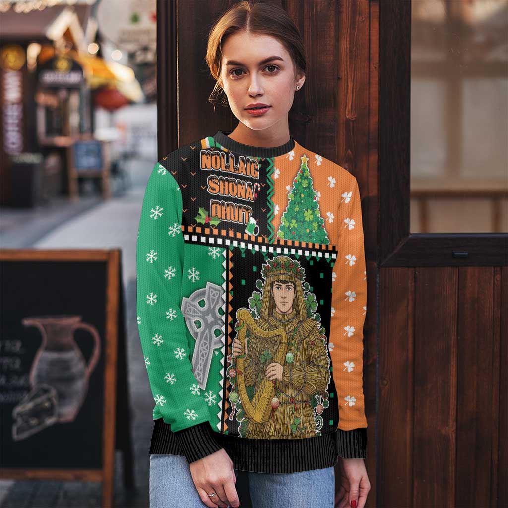 Ireland Christmas Ugly Christmas Sweater Wren Boy With Shamrock Xmas Tree - Wonder Print Shop