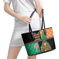 Ireland Christmas Leather Tote Bag Wren Boy With Shamrock Xmas Tree - Wonder Print Shop