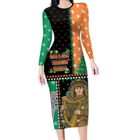 Ireland Christmas Long Sleeve Bodycon Dress Wren Boy With Shamrock Xmas Tree - Wonder Print Shop