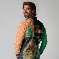 Ireland Christmas Long Sleeve Polo Shirt Wren Boy With Shamrock Xmas Tree - Wonder Print Shop