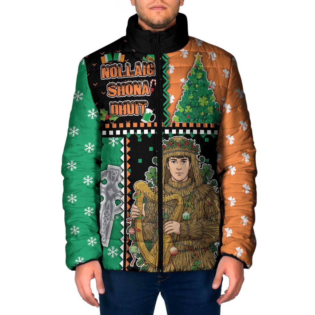 Ireland Christmas Padded Jacket Wren Boy With Shamrock Xmas Tree - Wonder Print Shop