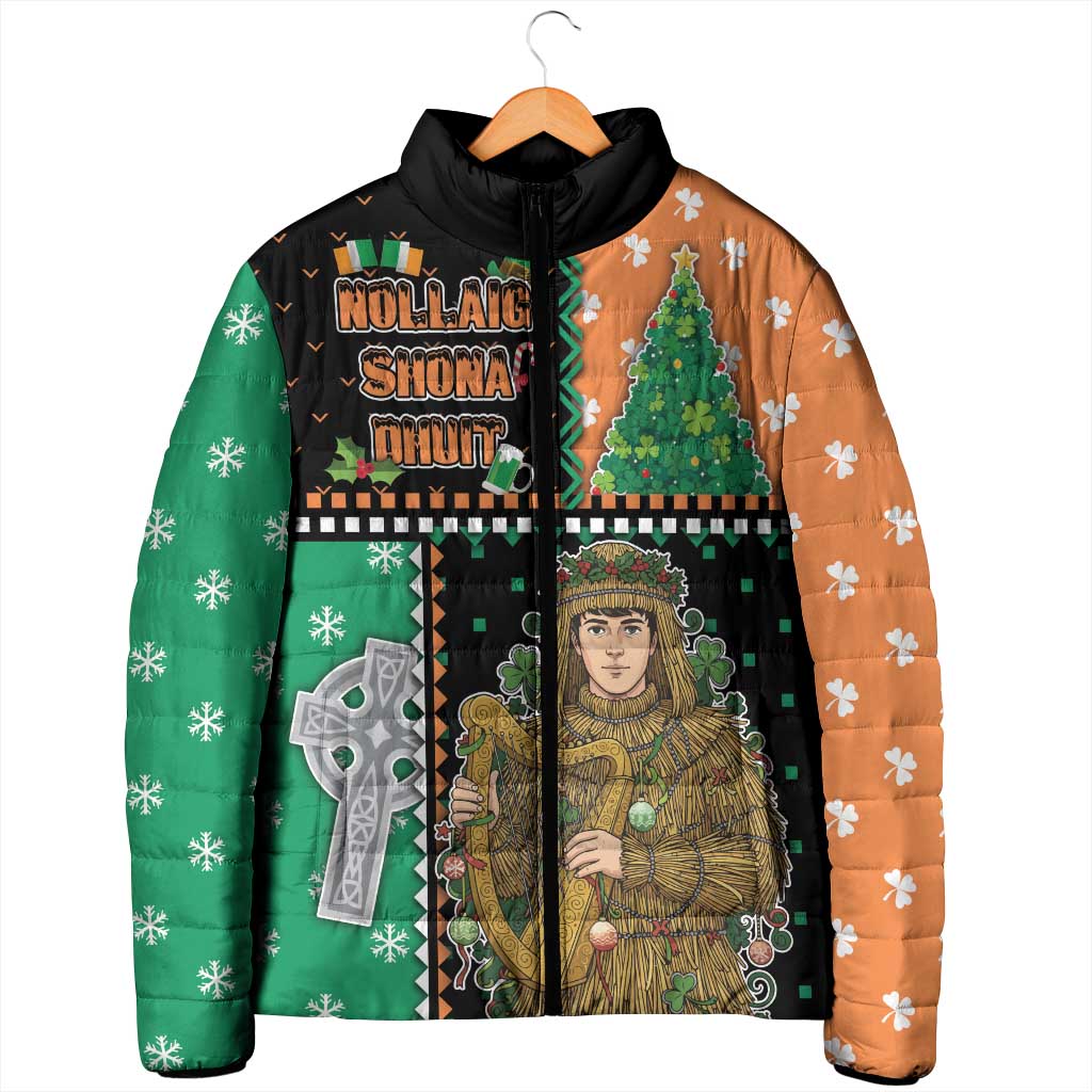 Ireland Christmas Padded Jacket Wren Boy With Shamrock Xmas Tree - Wonder Print Shop