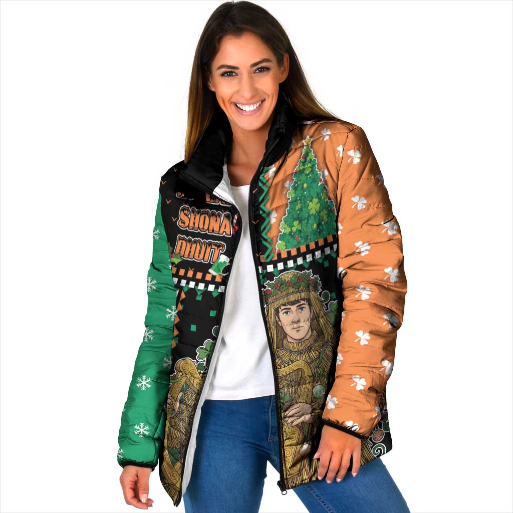 Ireland Christmas Padded Jacket Wren Boy With Shamrock Xmas Tree - Wonder Print Shop