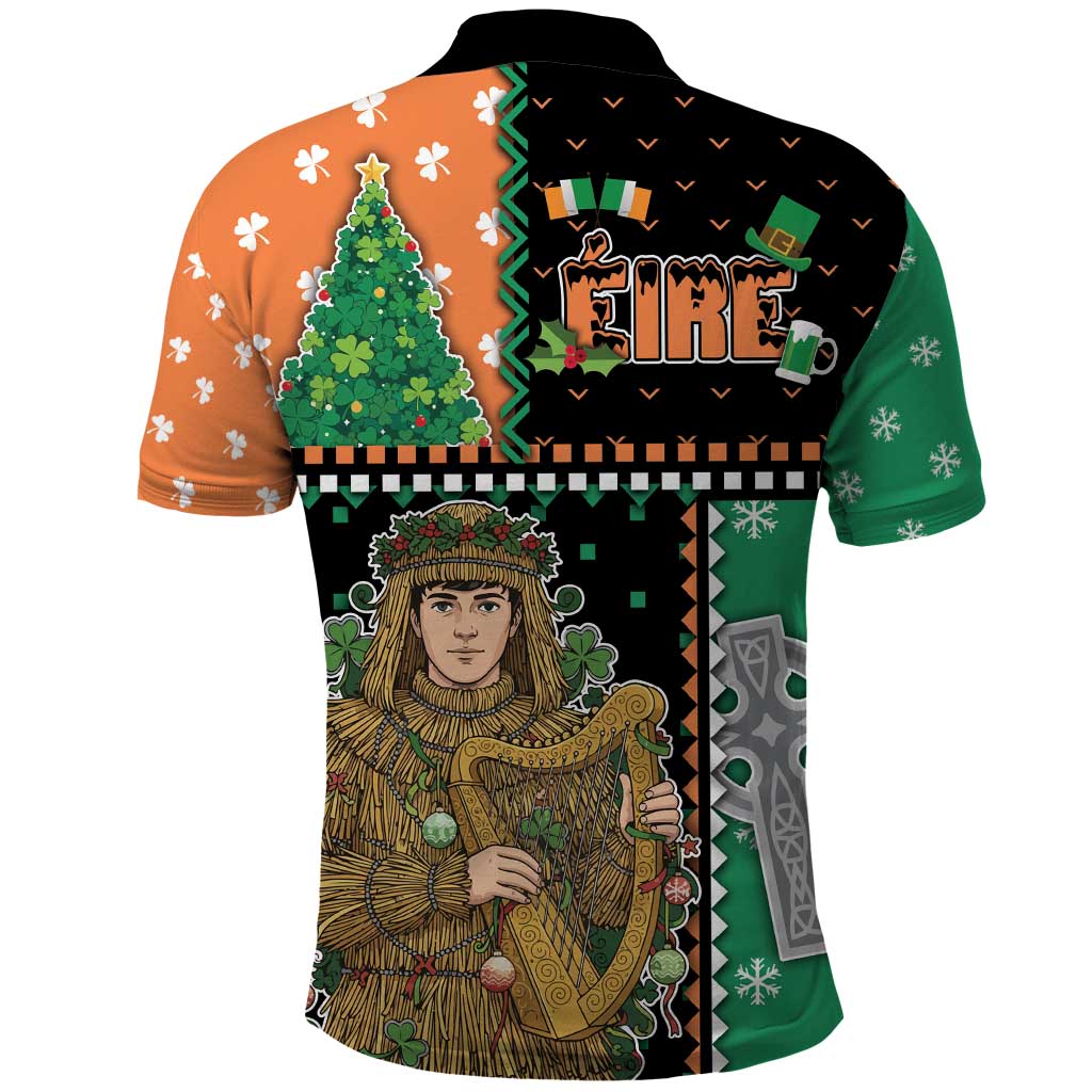 Ireland Christmas Polo Shirt Wren Boy With Shamrock Xmas Tree - Wonder Print Shop