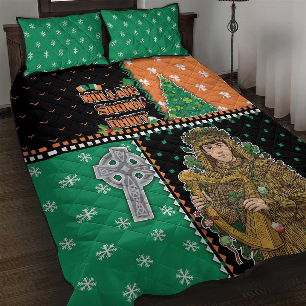 Ireland Christmas Quilt Bed Set Wren Boy With Shamrock Xmas Tree - Wonder Print Shop