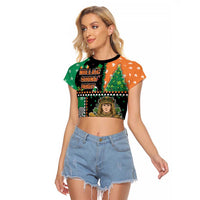Ireland Christmas Raglan Cropped T Shirt Wren Boy With Shamrock Xmas Tree - Wonder Print Shop