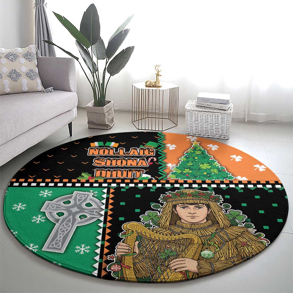 Ireland Christmas Round Carpet Wren Boy With Shamrock Xmas Tree - Wonder Print Shop