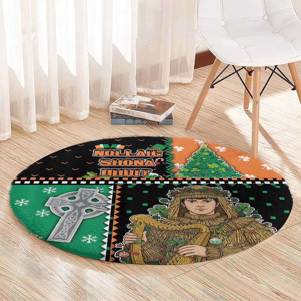 Ireland Christmas Round Carpet Wren Boy With Shamrock Xmas Tree - Wonder Print Shop