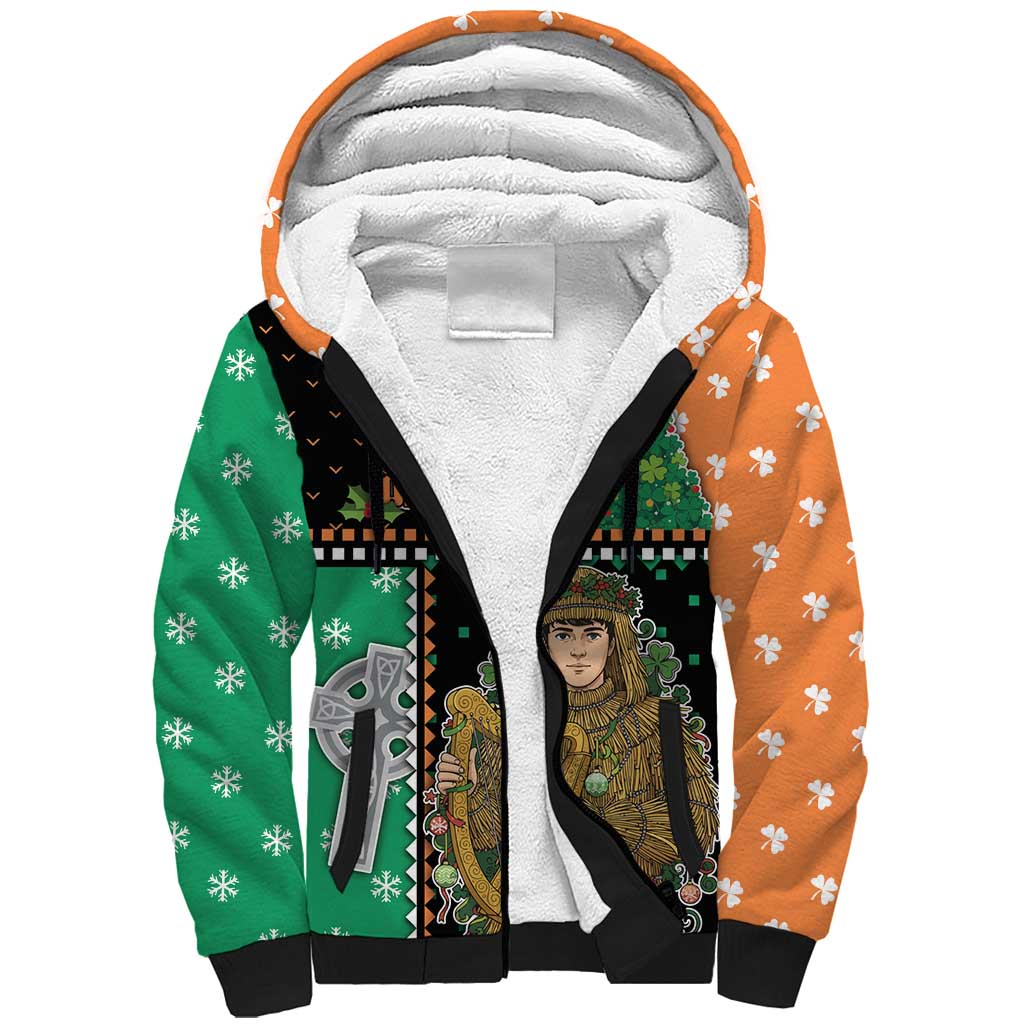 Ireland Christmas Sherpa Hoodie Wren Boy With Shamrock Xmas Tree - Wonder Print Shop