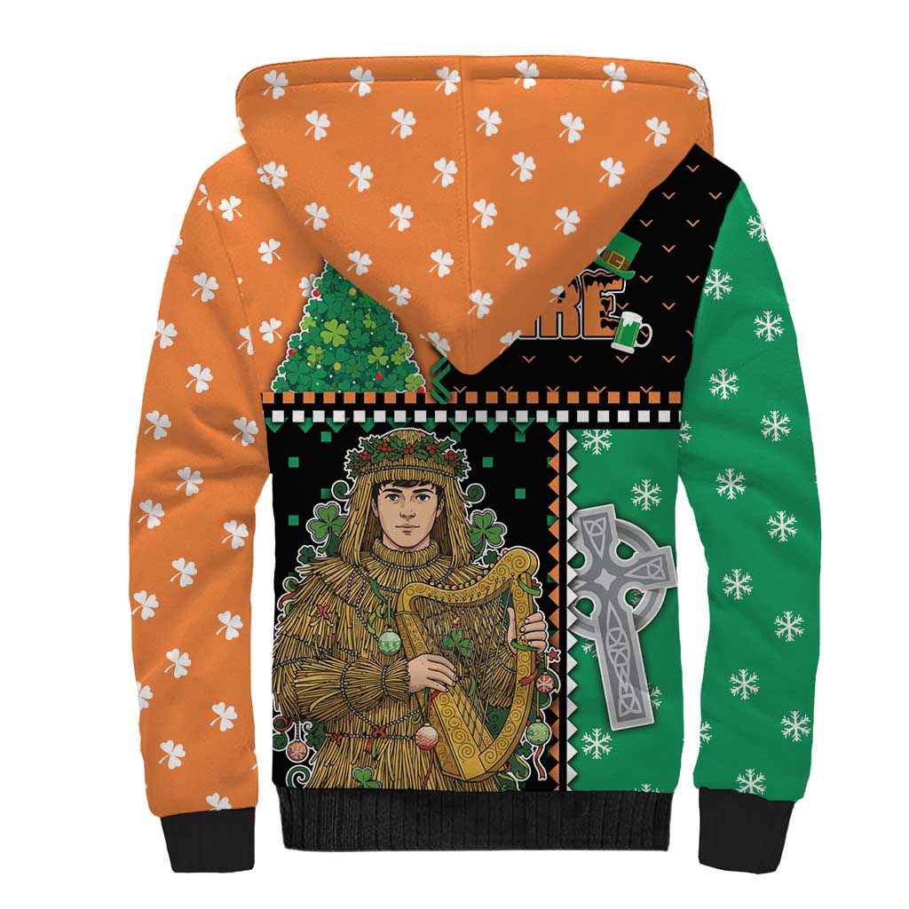 Ireland Christmas Sherpa Hoodie Wren Boy With Shamrock Xmas Tree - Wonder Print Shop