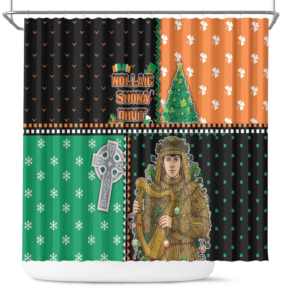 Ireland Christmas Shower Curtain Wren Boy With Shamrock Xmas Tree - Wonder Print Shop