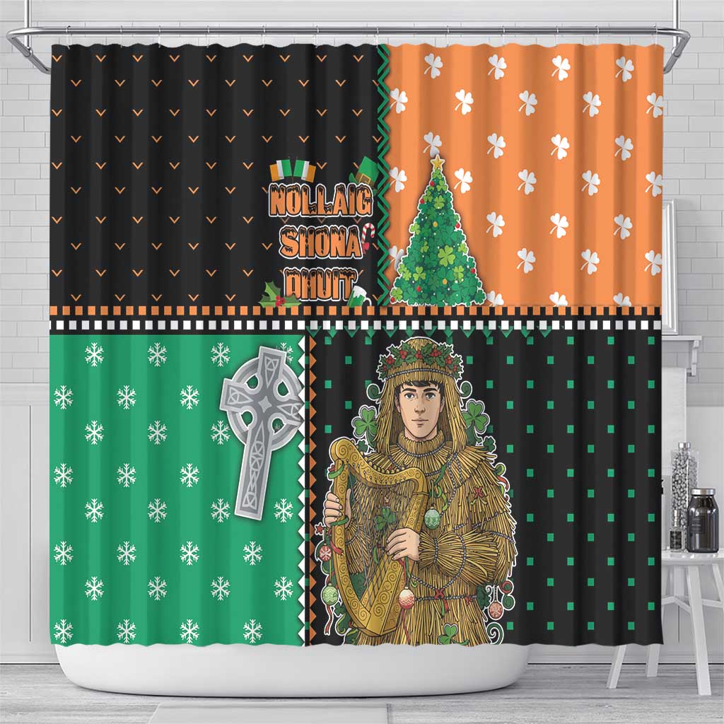 Ireland Christmas Shower Curtain Wren Boy With Shamrock Xmas Tree - Wonder Print Shop
