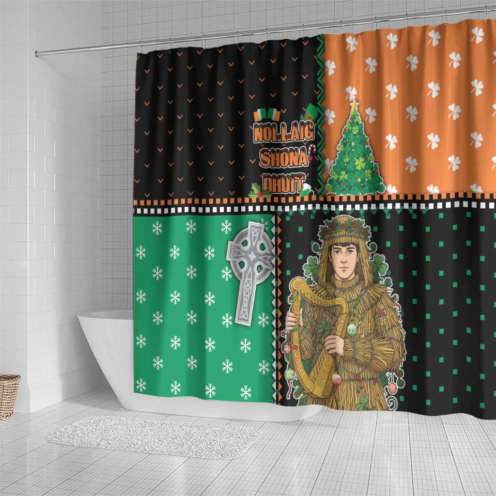Ireland Christmas Shower Curtain Wren Boy With Shamrock Xmas Tree - Wonder Print Shop