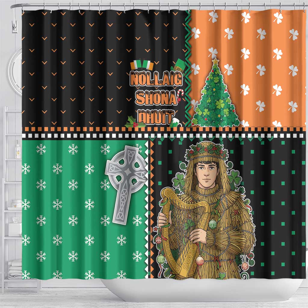 Ireland Christmas Shower Curtain Wren Boy With Shamrock Xmas Tree - Wonder Print Shop
