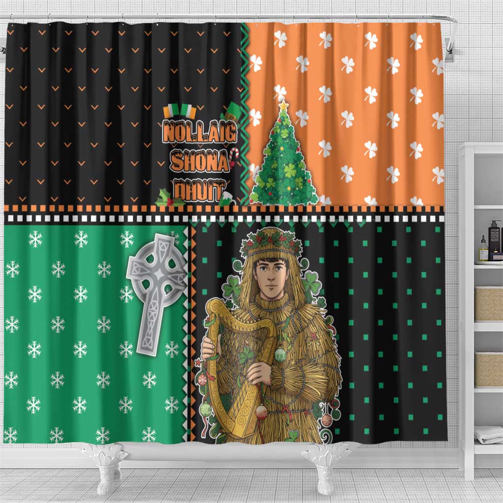 Ireland Christmas Shower Curtain Wren Boy With Shamrock Xmas Tree - Wonder Print Shop