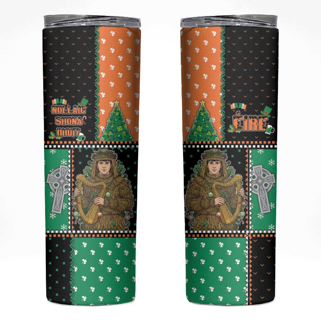 Ireland Christmas Skinny Tumbler Wren Boy With Shamrock Xmas Tree - Wonder Print Shop