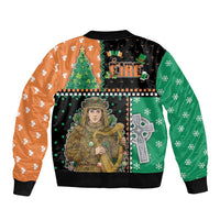 Ireland Christmas Sleeve Zip Bomber Jacket Wren Boy With Shamrock Xmas Tree - Wonder Print Shop