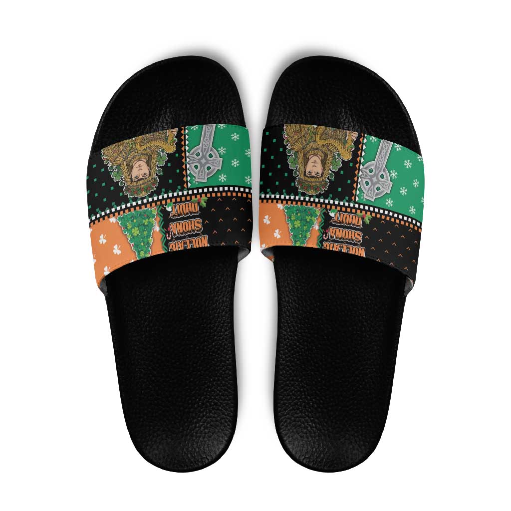 Ireland Christmas Slide Sandals Wren Boy With Shamrock Xmas Tree - Wonder Print Shop