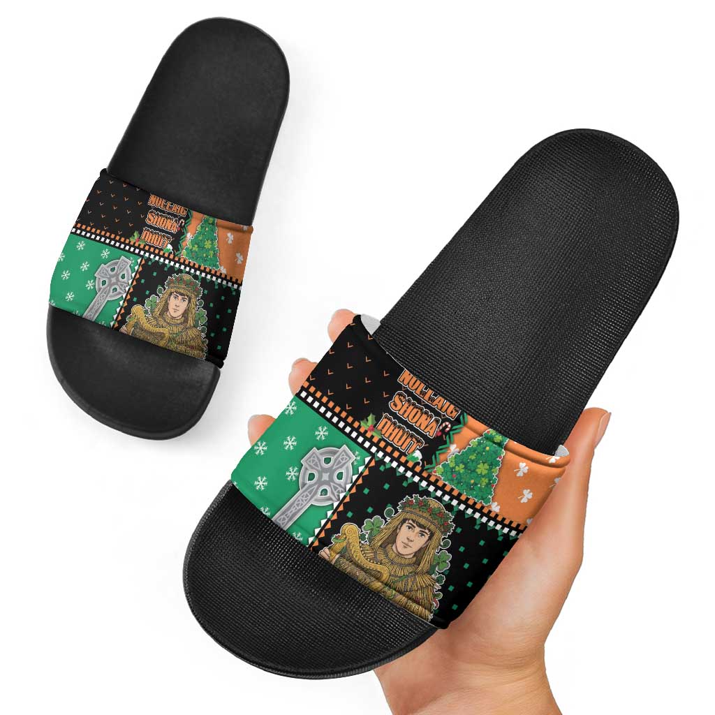 Ireland Christmas Slide Sandals Wren Boy With Shamrock Xmas Tree - Wonder Print Shop