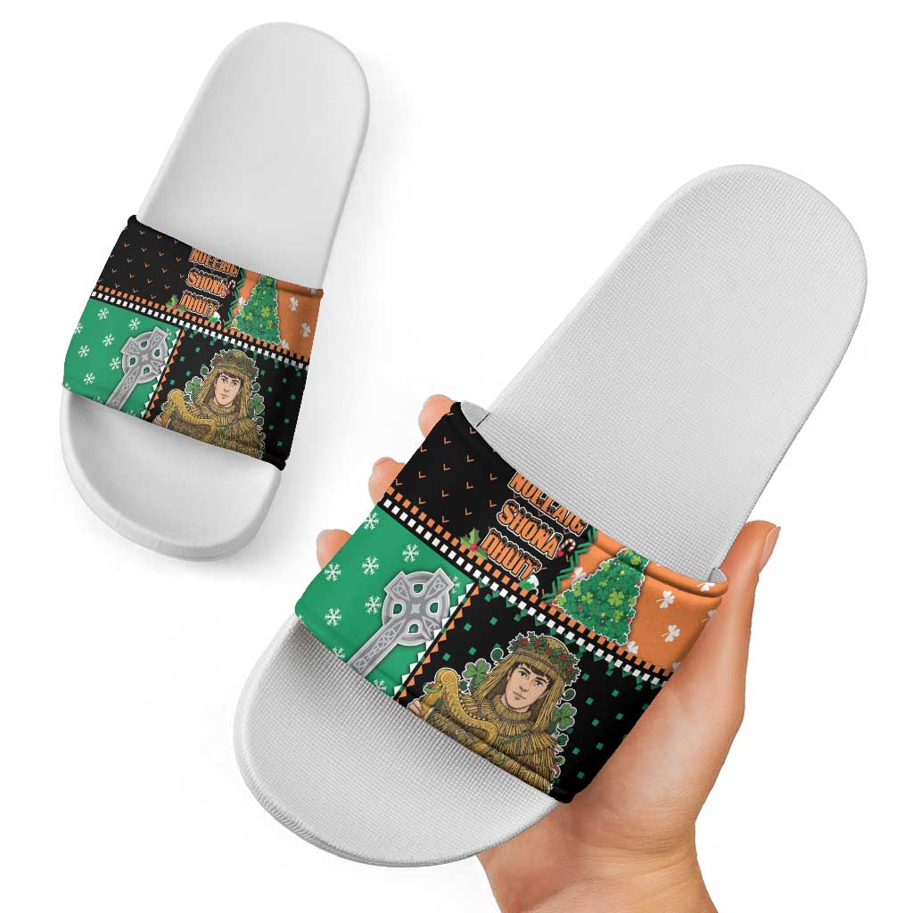 Ireland Christmas Slide Sandals Wren Boy With Shamrock Xmas Tree - Wonder Print Shop