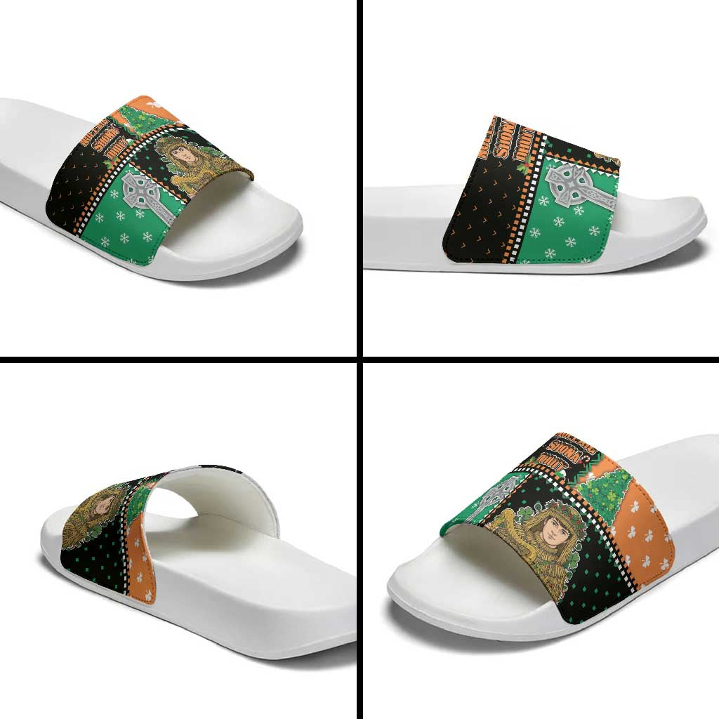 Ireland Christmas Slide Sandals Wren Boy With Shamrock Xmas Tree - Wonder Print Shop