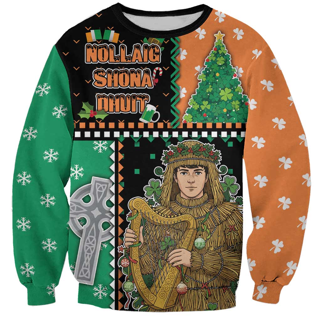 Ireland Christmas Sweatshirt Wren Boy With Shamrock Xmas Tree - Wonder Print Shop