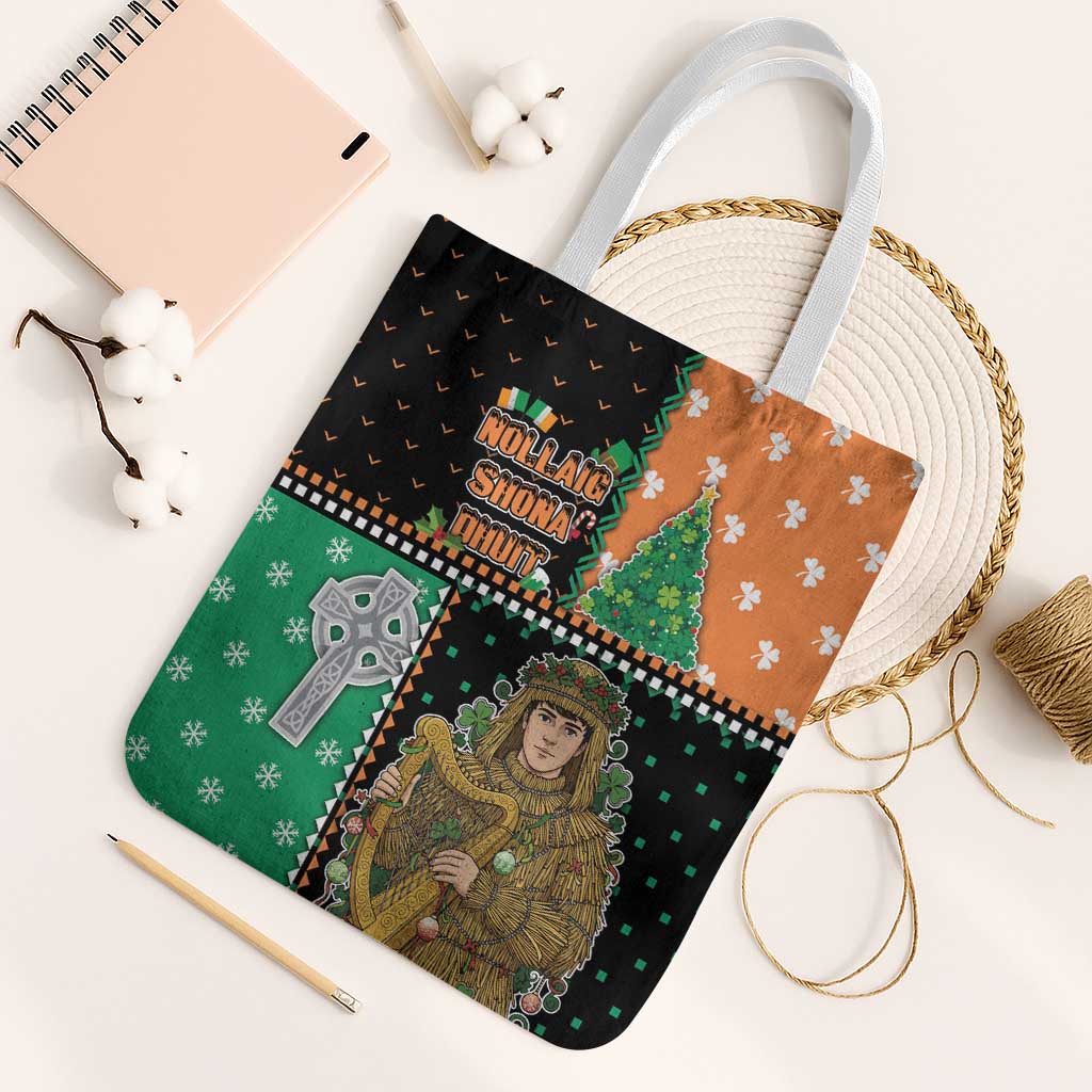 Ireland Christmas Tote Bag Wren Boy With Shamrock Xmas Tree - Wonder Print Shop