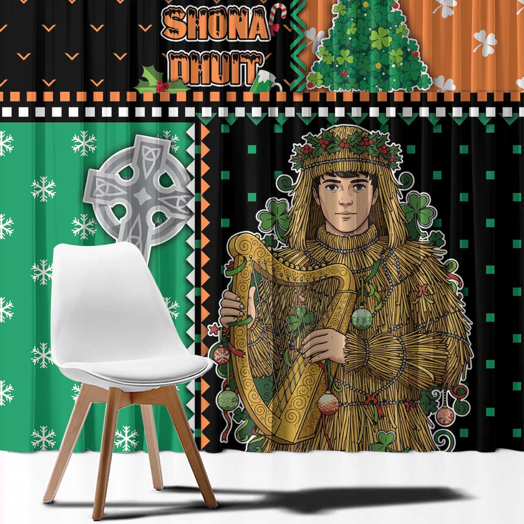 Ireland Christmas Window Curtain Wren Boy With Shamrock Xmas Tree - Wonder Print Shop