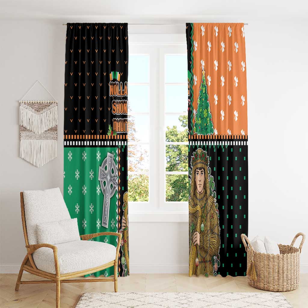 Ireland Christmas Window Curtain Wren Boy With Shamrock Xmas Tree - Wonder Print Shop