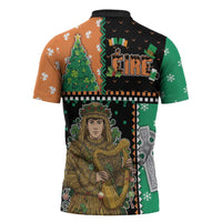 Ireland Christmas Zipper Polo Shirt Wren Boy With Shamrock Xmas Tree - Wonder Print Shop