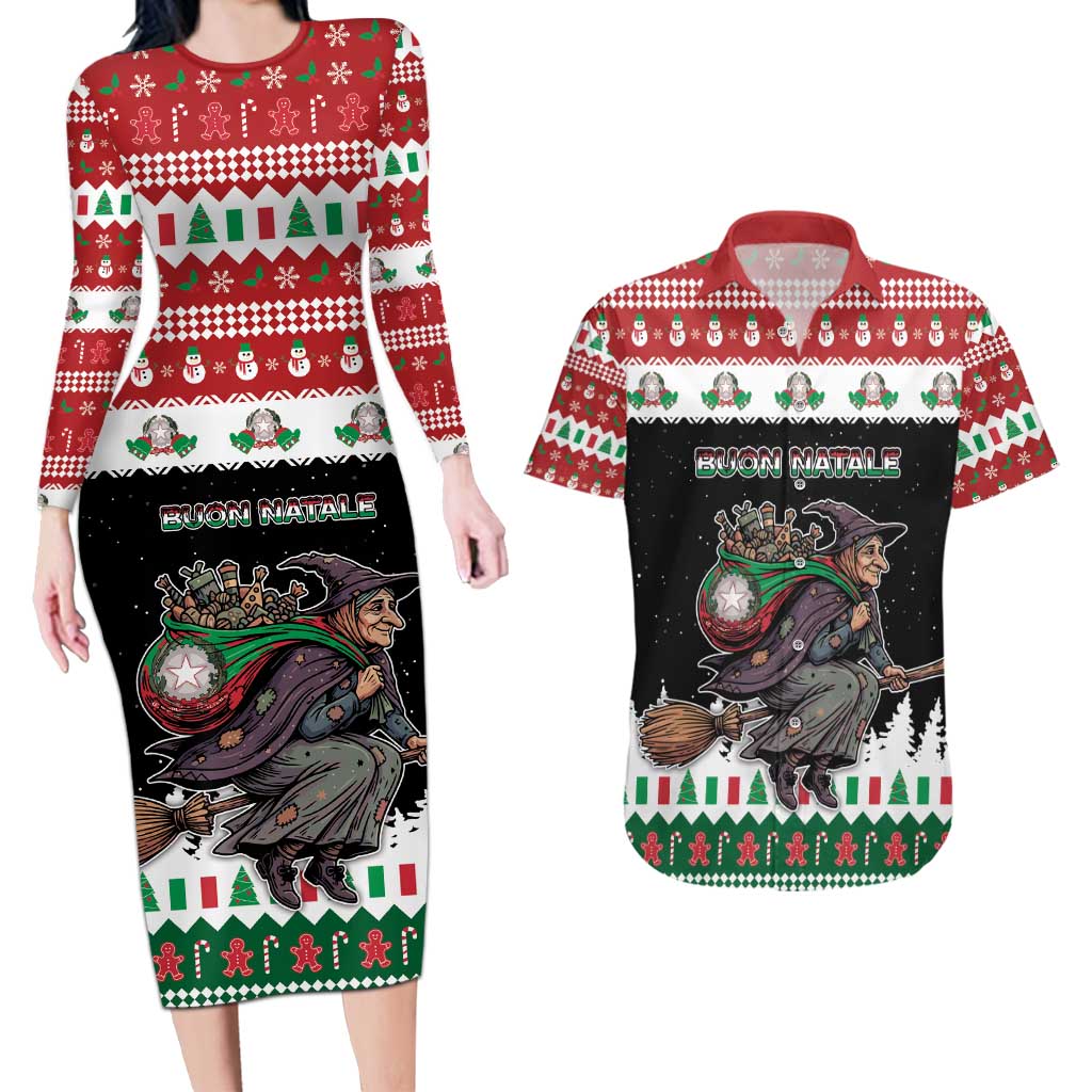 Italy Christmas Couples Matching Long Sleeve Bodycon Dress and Hawaiian Shirt La Befana Buon Natale - Wonder Print Shop