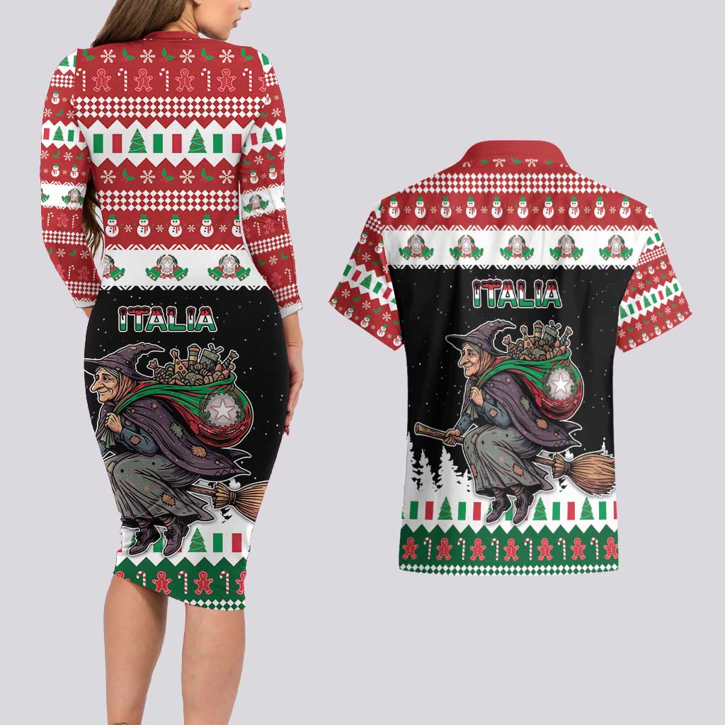 Italy Christmas Couples Matching Long Sleeve Bodycon Dress and Hawaiian Shirt La Befana Buon Natale - Wonder Print Shop