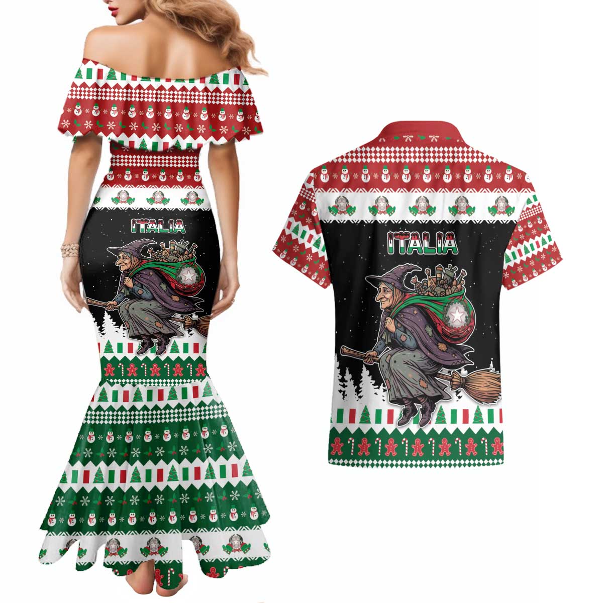Italy Christmas Couples Matching Mermaid Dress and Hawaiian Shirt La Befana Buon Natale - Wonder Print Shop