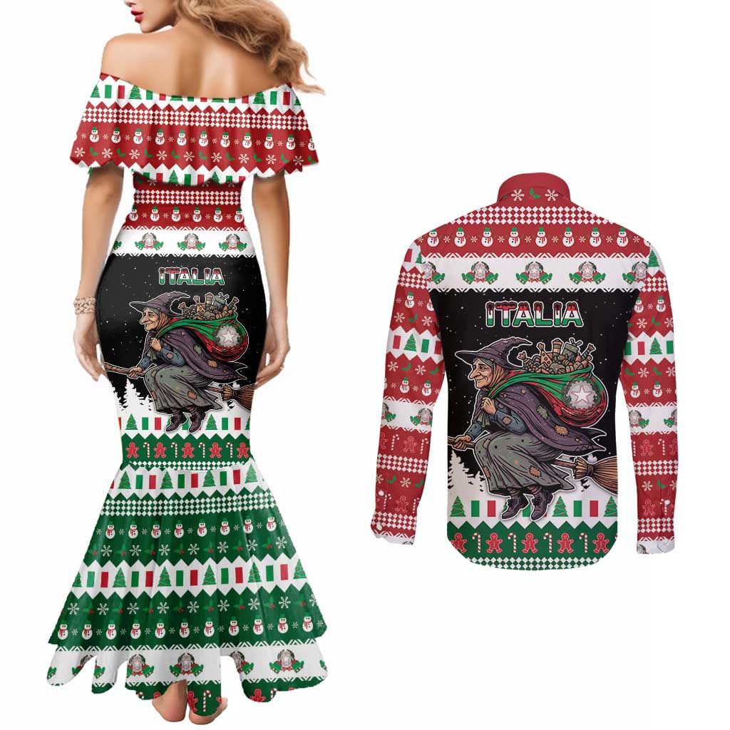Italy Christmas Couples Matching Mermaid Dress and Long Sleeve Button Shirt La Befana Buon Natale - Wonder Print Shop