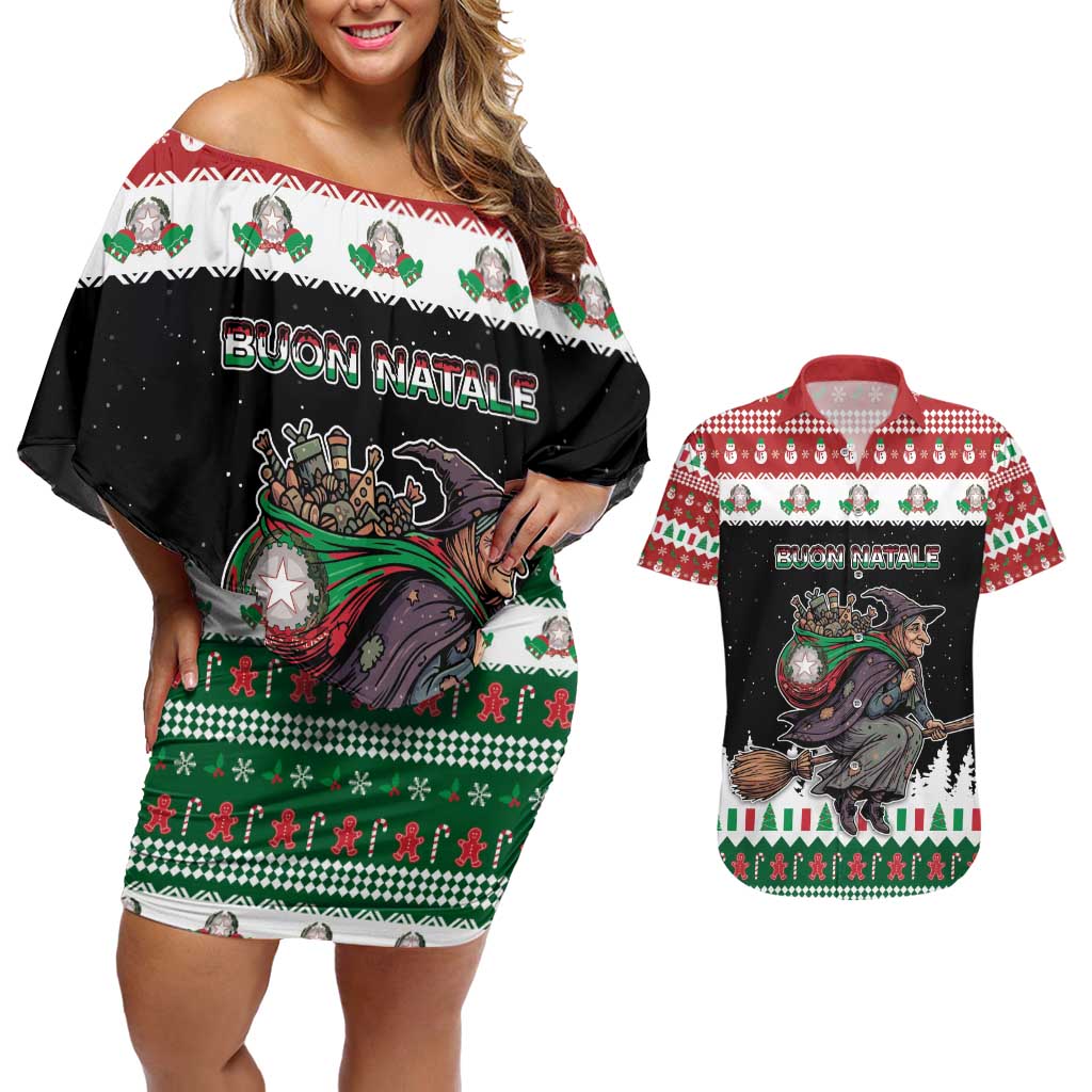 Italy Christmas Couples Matching Off Shoulder Short Dress and Hawaiian Shirt La Befana Buon Natale - Wonder Print Shop