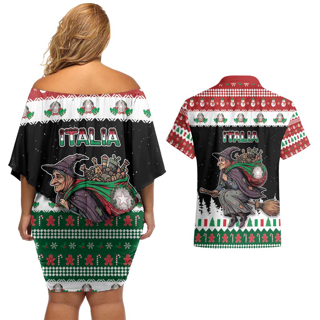 Italy Christmas Couples Matching Off Shoulder Short Dress and Hawaiian Shirt La Befana Buon Natale - Wonder Print Shop