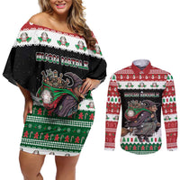Italy Christmas Couples Matching Off Shoulder Short Dress and Long Sleeve Button Shirt La Befana Buon Natale - Wonder Print Shop