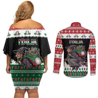 Italy Christmas Couples Matching Off Shoulder Short Dress and Long Sleeve Button Shirt La Befana Buon Natale - Wonder Print Shop