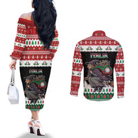 Italy Christmas Couples Matching Off The Shoulder Long Sleeve Dress and Long Sleeve Button Shirt La Befana Buon Natale - Wonder Print Shop
