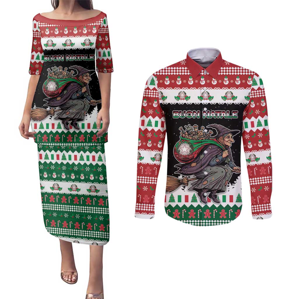 Italy Christmas Couples Matching Puletasi and Long Sleeve Button Shirt La Befana Buon Natale - Wonder Print Shop