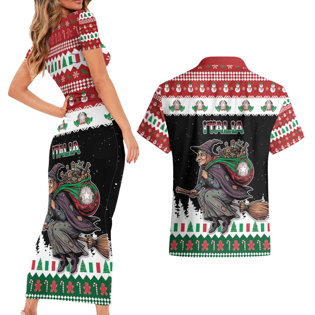 Italy Christmas Couples Matching Short Sleeve Bodycon Dress and Hawaiian Shirt La Befana Buon Natale - Wonder Print Shop