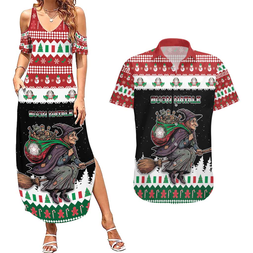 Italy Christmas Couples Matching Summer Maxi Dress and Hawaiian Shirt La Befana Buon Natale - Wonder Print Shop