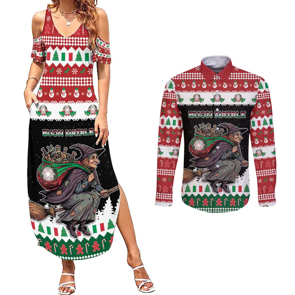Italy Christmas Couples Matching Summer Maxi Dress and Long Sleeve Button Shirt La Befana Buon Natale - Wonder Print Shop