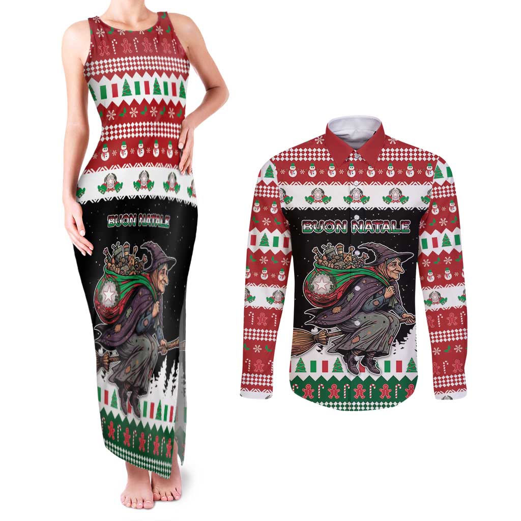 Italy Christmas Couples Matching Tank Maxi Dress and Long Sleeve Button Shirt La Befana Buon Natale - Wonder Print Shop